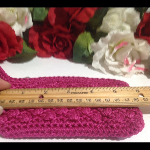 Pink Crochet Coin Purse Accessory Bag with strap - Picture 13 of 16